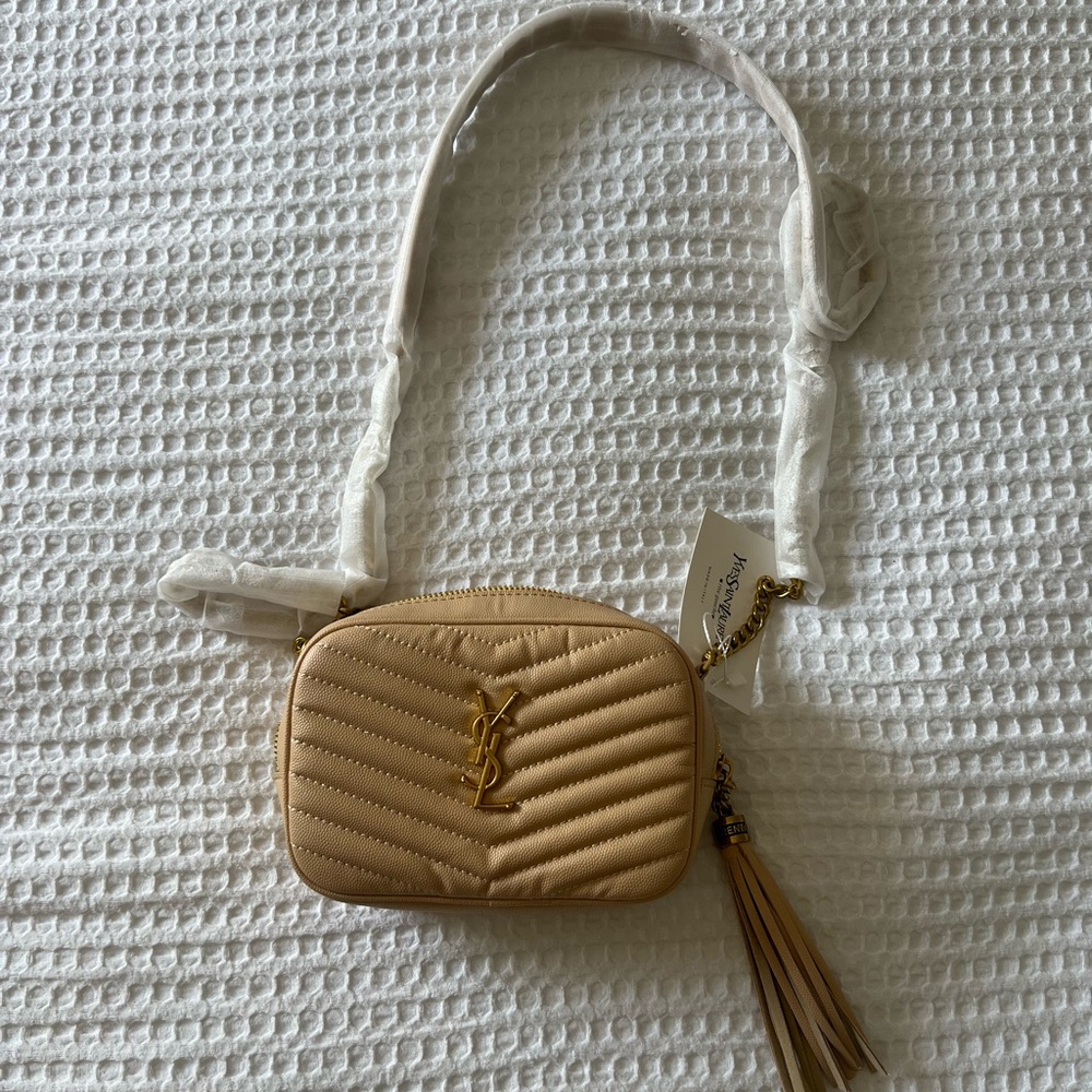 Lou Mini Camera Bag in Beige Leather